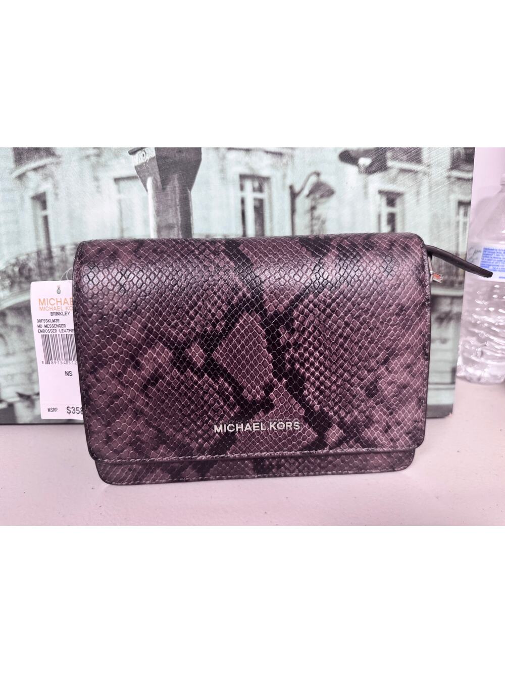 Michael Kors 30F5SKLM2E Brinkley Medium Snake-Embossed Leather Messenger Bag